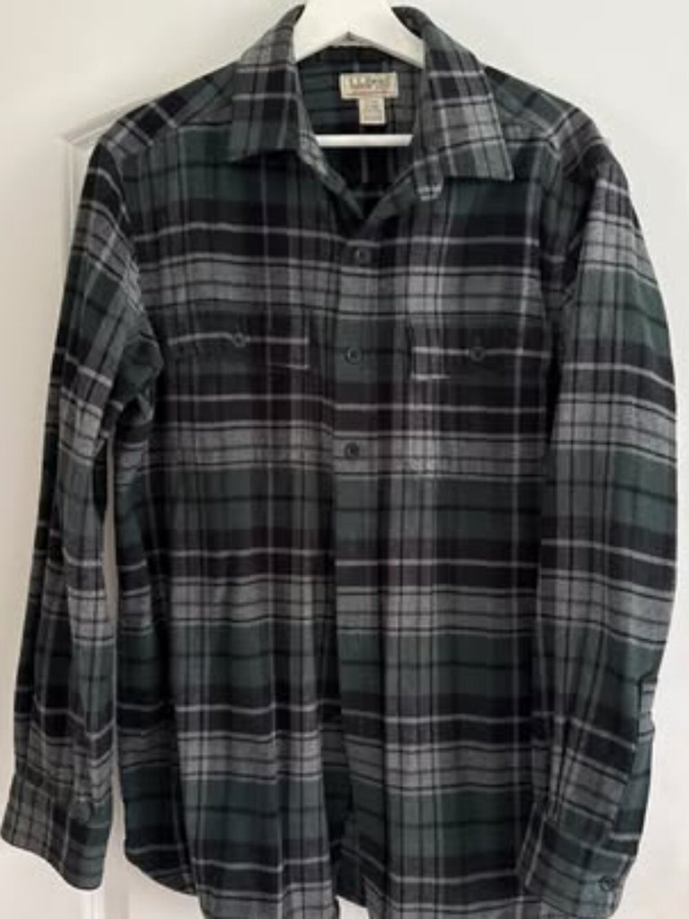 Vintage LL Bean Chamois Cloth Shirt Green Plaid L